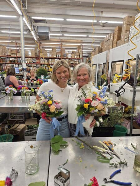 Daughter and mom in floral design class